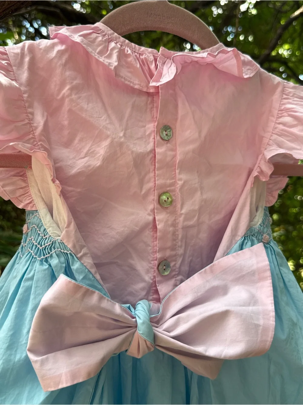 Girls Pink & Light Blue Smocked Ruffle Dress